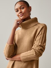 Camel Brown Roll Neck Rib Jumper Dress - Image 5 of 7