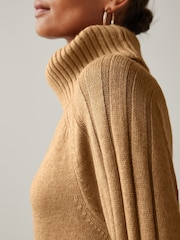 Camel Brown Roll Neck Rib Jumper Dress - Image 6 of 7