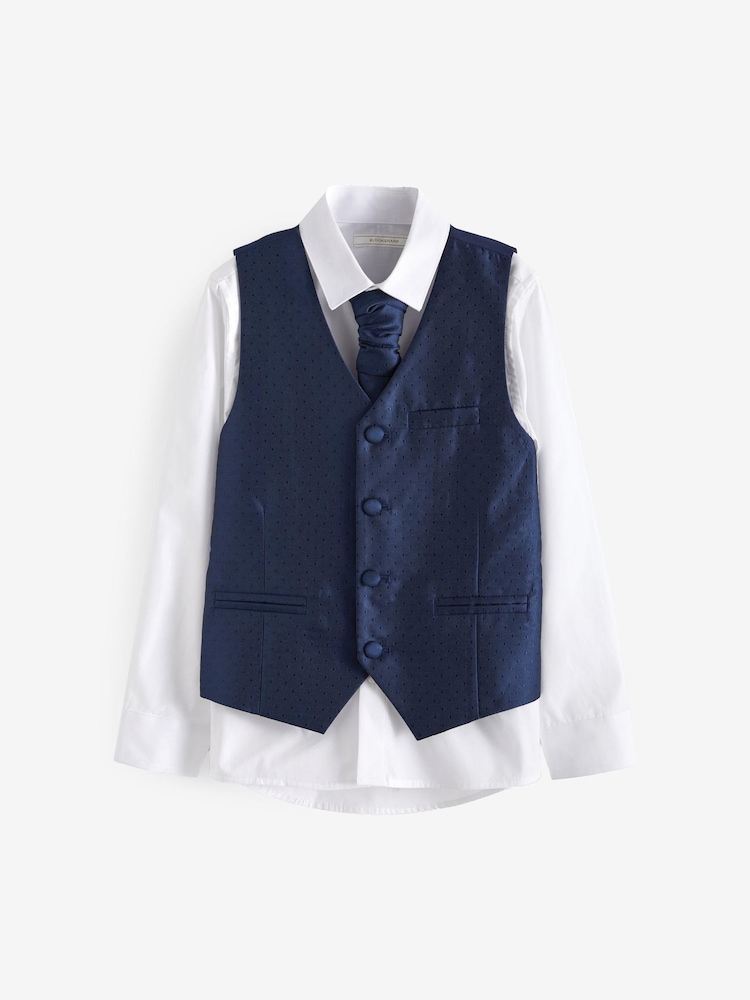 Navy Blue Waistcoat, Shirt & Cravat Occasion Set (12mths-16yrs) - Image 1 of 2