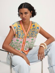 River Island Pink Sleeveless Floral Knitted Waistcoat - Image 1 of 4