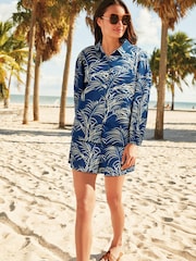 Blue Palm Print Co-ord Cotton Shorts - Image 1 of 4