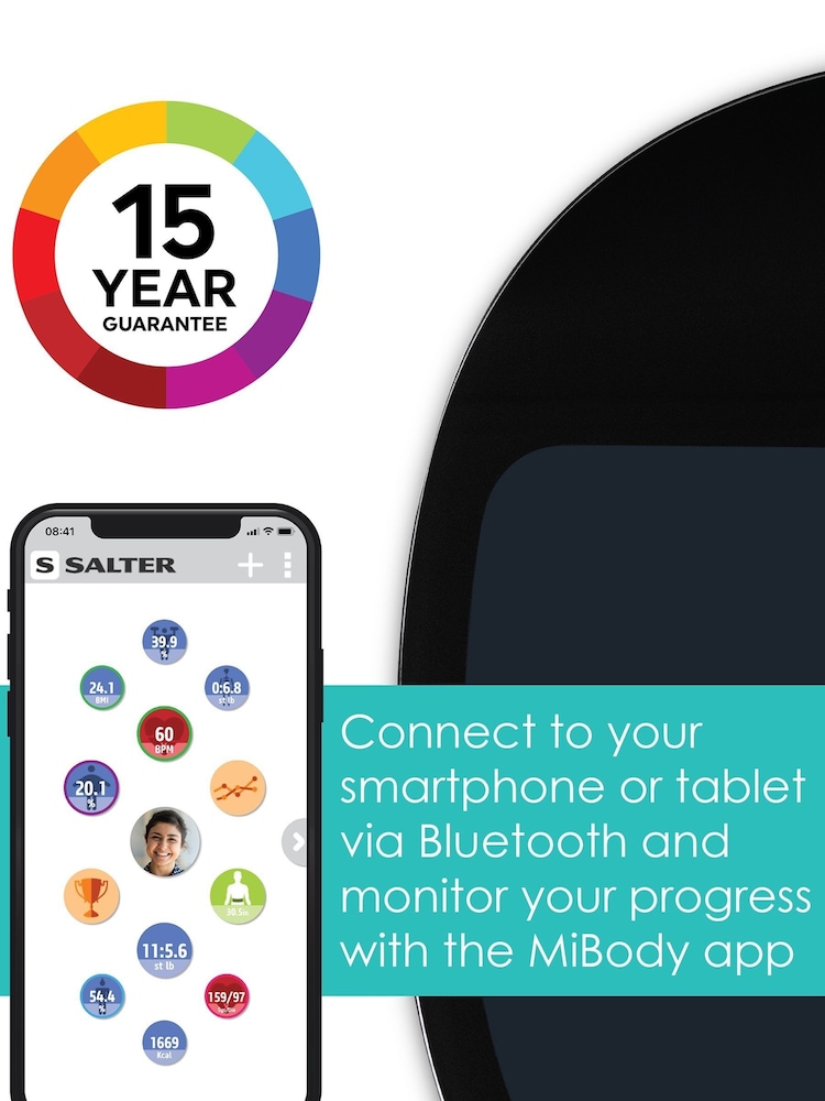 Salter Black Curve Bluetooth Smart Bathroom Scale - Image 2 of 5