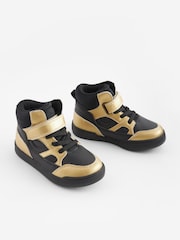 Black/Gold Elastic Lace Touch Fastening High Top Trainers - Image 1 of 5