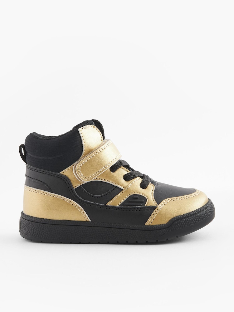 Black/Gold Elastic Lace Touch Fastening High Top Trainers - Image 2 of 5