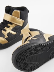 Black/Gold Elastic Lace Touch Fastening High Top Trainers - Image 3 of 5