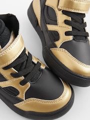 Black/Gold Elastic Lace Touch Fastening High Top Trainers - Image 4 of 5