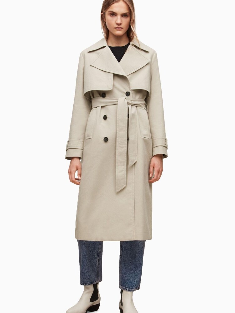 AllSaints Tan Brown 100% Cotton Mixie Trench Coat - Image 1 of 9