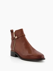 Dune London Brown Wide Fit Pap Buckle Trim Ankle Boots - Image 3 of 5