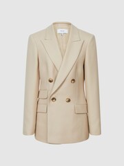 Reiss Neutral Logan Double Breasted Twill Blazer - Image 2 of 5