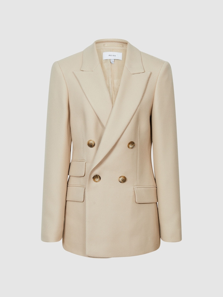 Reiss Neutral Logan Double Breasted Twill Blazer - Image 2 of 5 Reiss Neutral Logan Double Breasted Twill Blazer - Image 2 of 5
