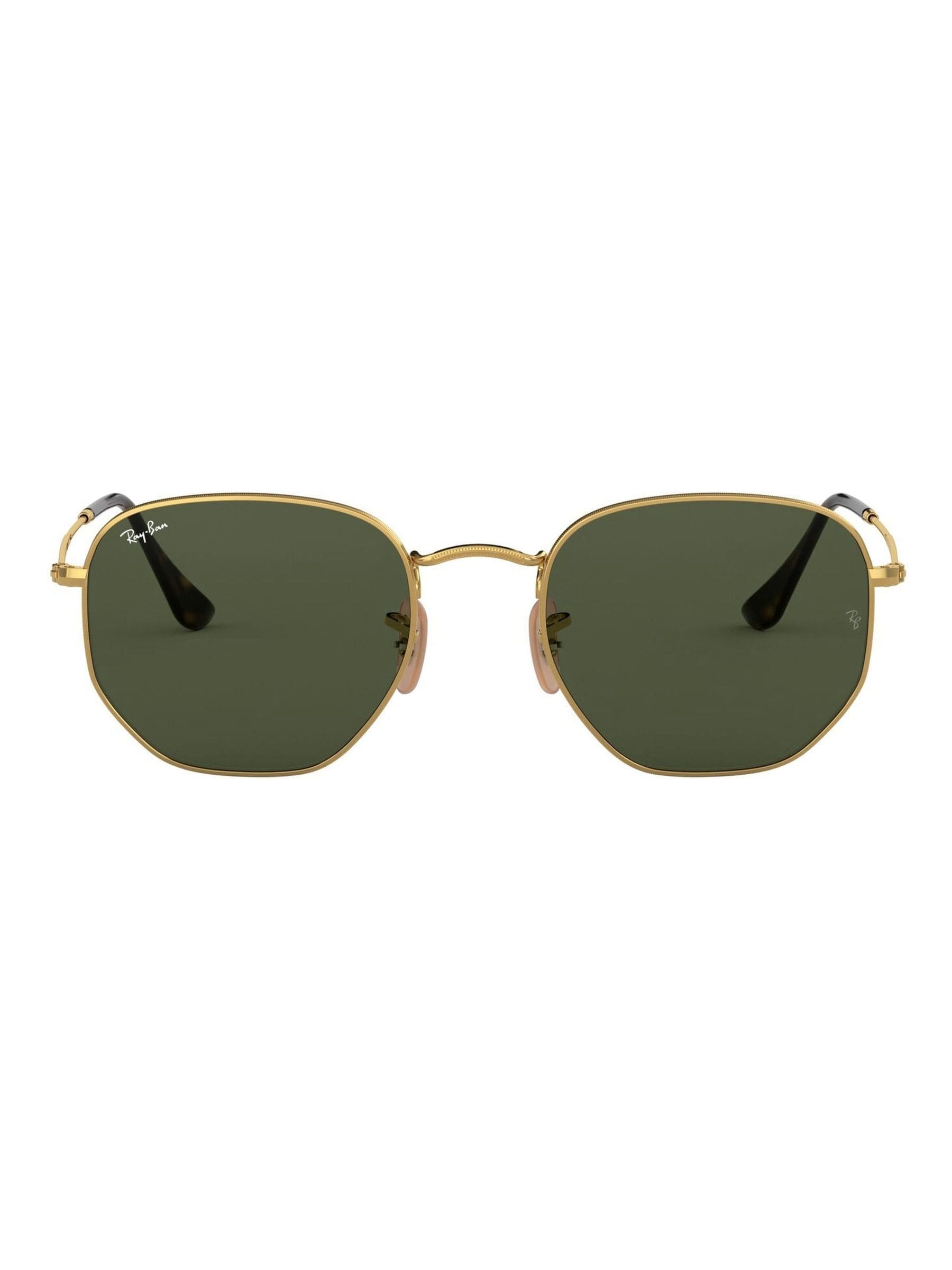 Buy Ray-Ban Gold & Green Lens Hexagonal Flat Lens Sunglasses from