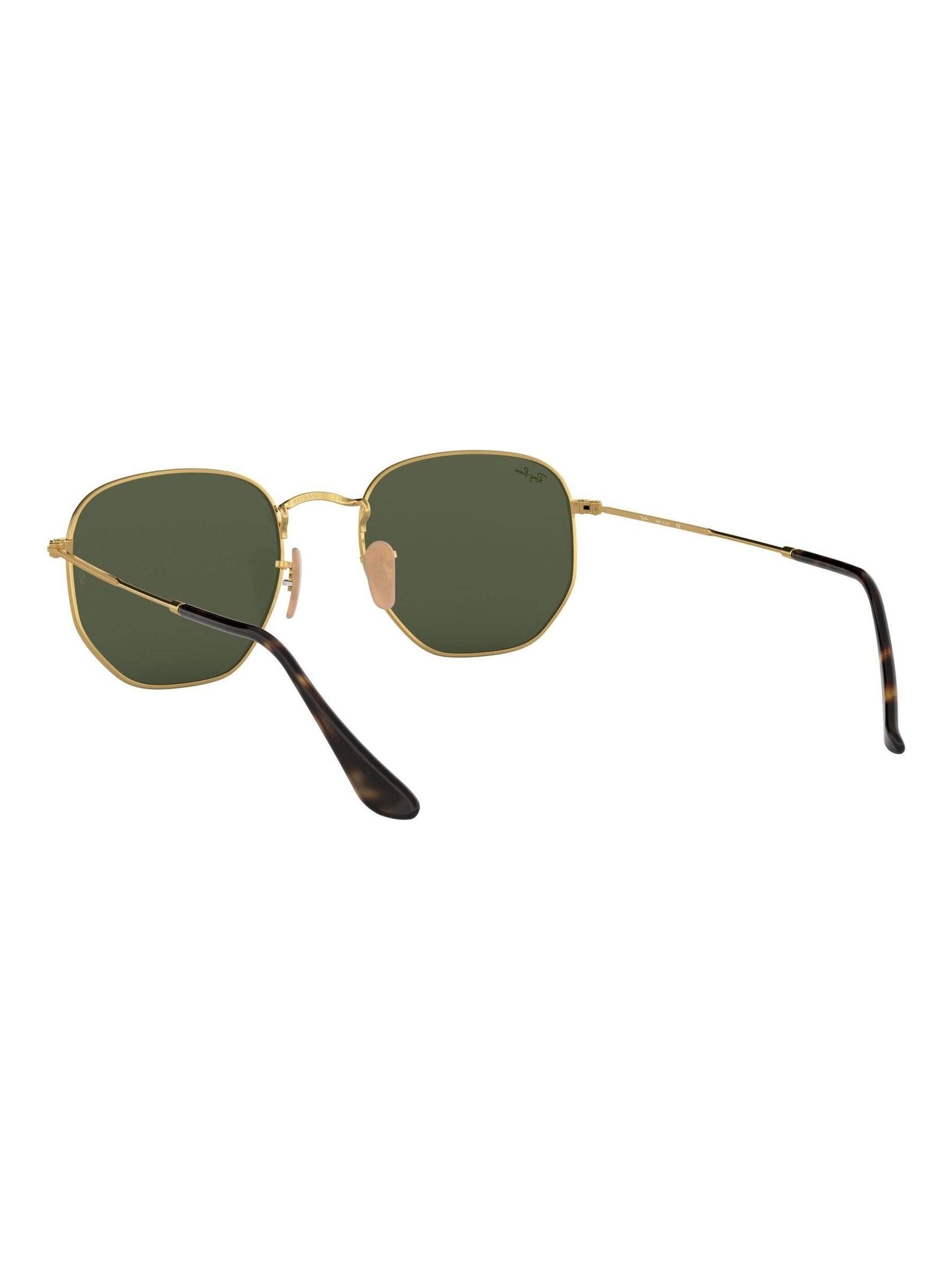 Buy Ray-Ban Gold & Green Lens Hexagonal Flat Lens Sunglasses from