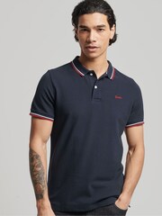 أزرق - Superdry Cotton Vintage Tipped Short Sleeve Polo Shirt - Image 1 of 3