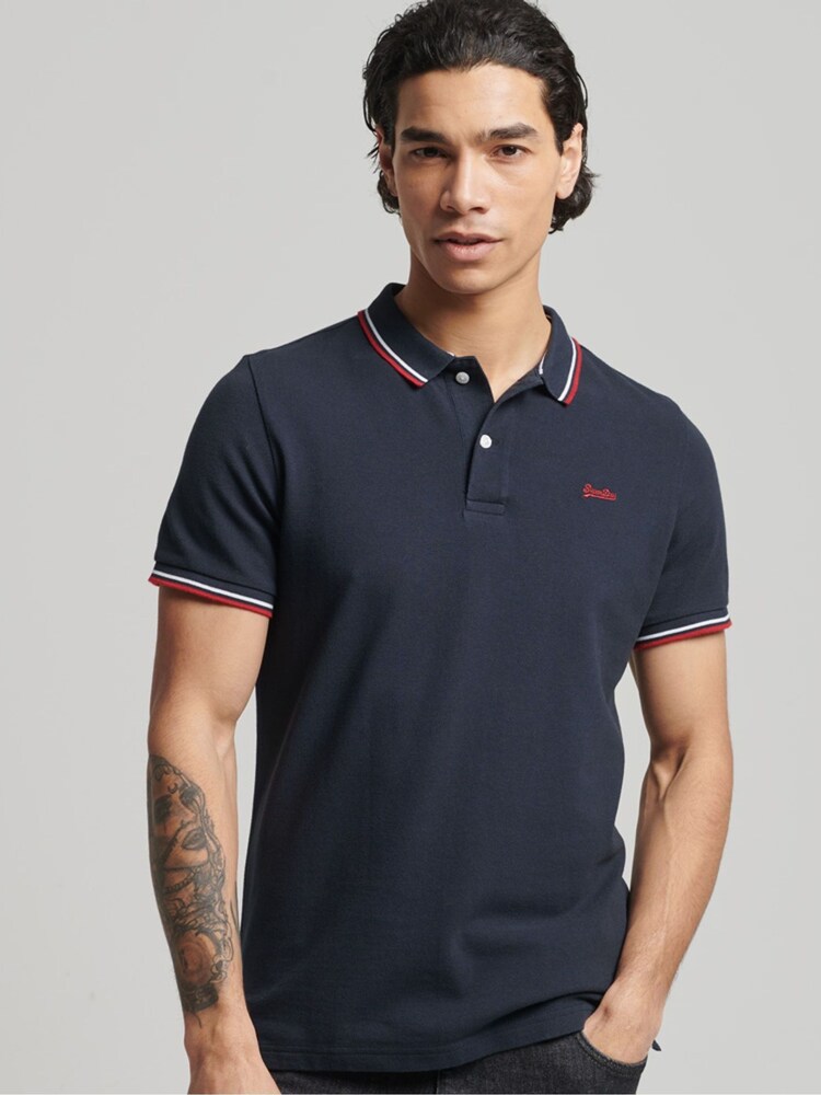 أزرق - Superdry Cotton Vintage Tipped Short Sleeve Polo Shirt - Image 1 of 3
