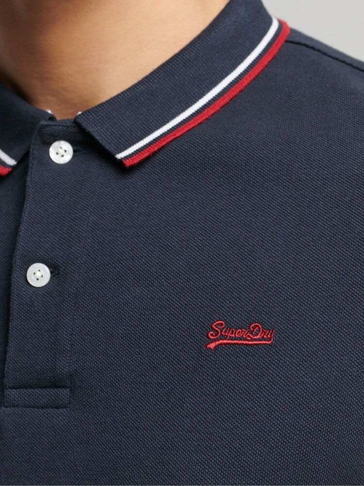 أزرق - Superdry Cotton Vintage Tipped Short Sleeve Polo Shirt - Image 3 of 3