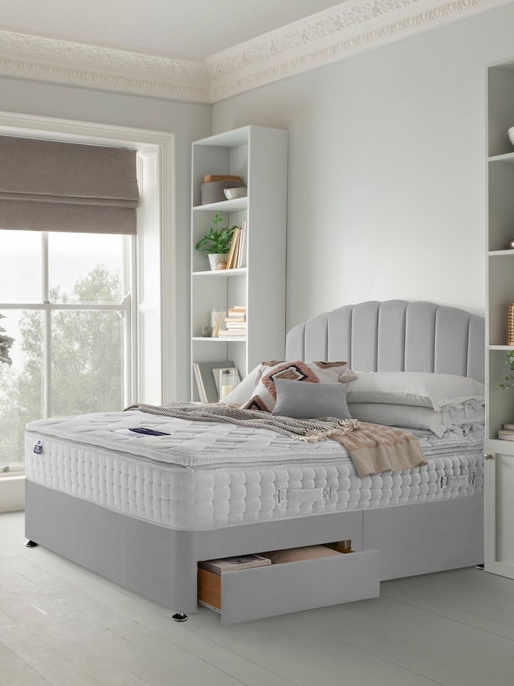 Silentnight Grey Mirapocket 2800 Memory Pillow Top Mattress and 2 Drawer Divan Base Bed Set - Image 1 of 5