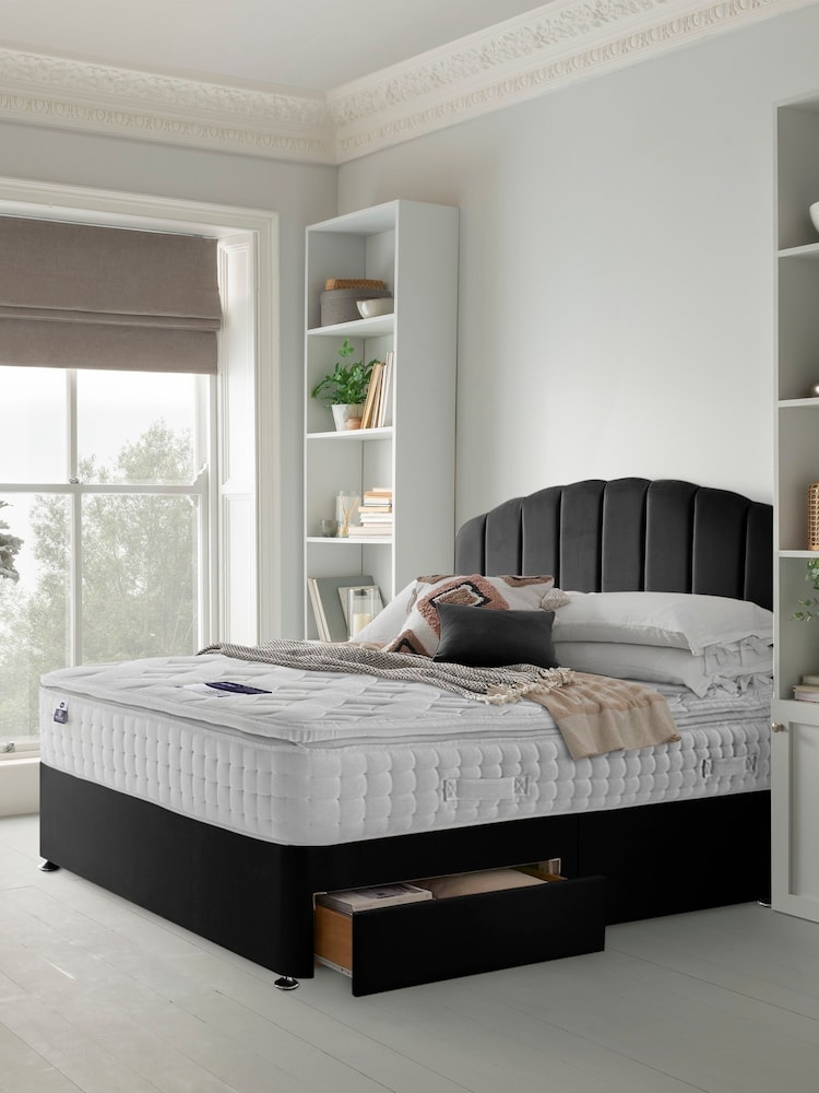 Silentnight Black Mirapocket 2800 Memory Pillow Top Mattress and 2 Drawer Divan Base Bed Set - Image 1 of 5