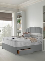 Silentnight Grey Mirapocket 2800 Memory Pillow Top Mattress and 2 Drawer Velvet Divan Base Bed Set - Image 1 of 5