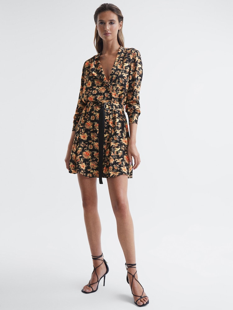Reiss Black Lula Vintage Print Floral Flippy Dress - Image 1 of 7 Reiss Black Lula Vintage Print Floral Flippy Dress - Image 1 of 7