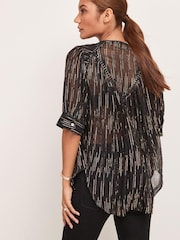 Black Multi Sparkle V-Neck Pintuck Top - Image 1 of 4