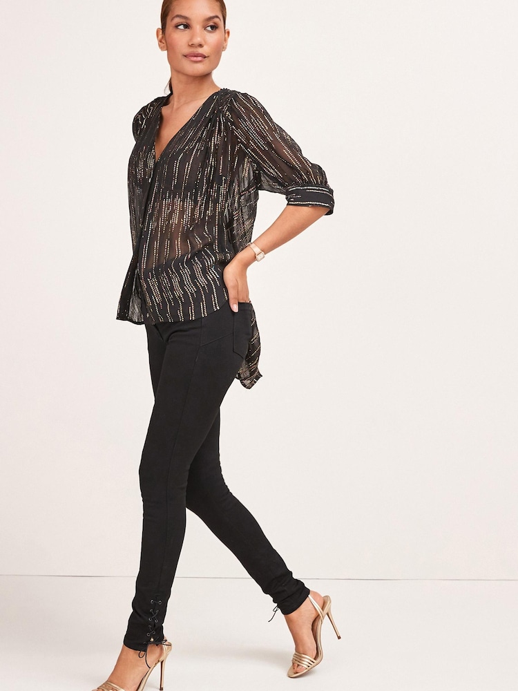 Black Multi Sparkle V-Neck Pintuck Top - Image 2 of 4