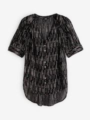 Black Multi Sparkle V-Neck Pintuck Top - Image 4 of 4