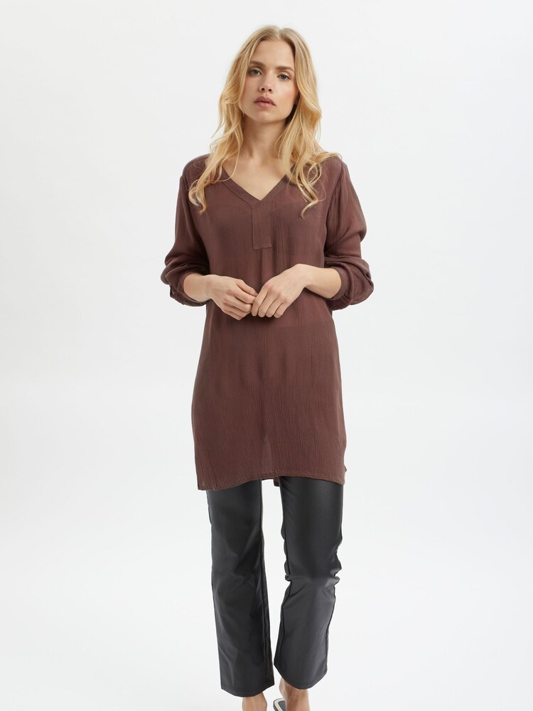Kaffe Amber Brown V-Neck Long Sleeve Tunic - Image 1 of 6