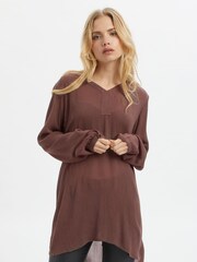 Kaffe Amber Brown V-Neck Long Sleeve Tunic - Image 3 of 6