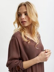 Kaffe Amber Brown V-Neck Long Sleeve Tunic - Image 4 of 6