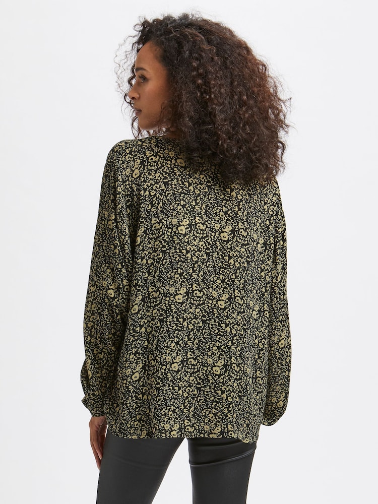 Kaffe Black Turbo V-Neck Blouse - Image 2 of 6