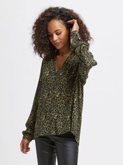 Kaffe Black Turbo V-Neck Blouse - Image 3 of 6