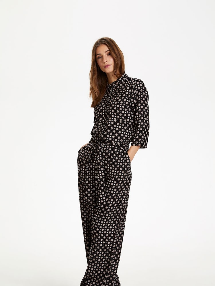 Kaffe Rutie Black Print Wide Leg Jumpsuit - Image 1 of 8