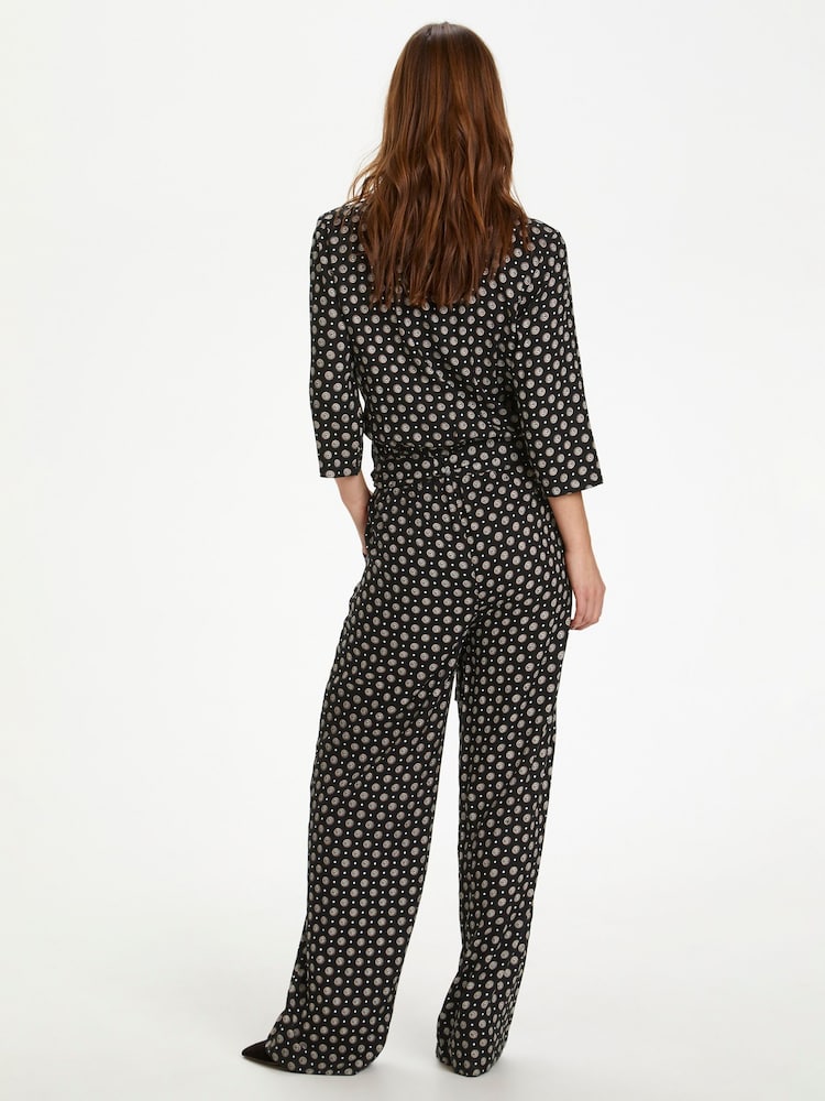 Kaffe Rutie Black Print Wide Leg Jumpsuit - Image 2 of 8