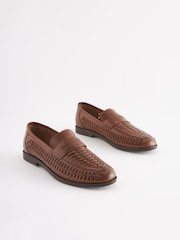 Joules Tan Brown Leather Weave Loafers - Image 1 of 6