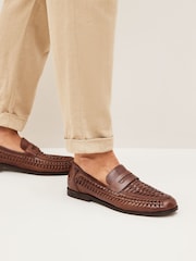 Joules Tan Brown Leather Weave Loafers - Image 2 of 6