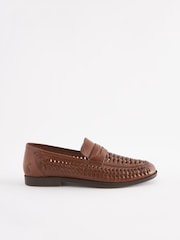 Joules Tan Brown Leather Weave Loafers - Image 3 of 6