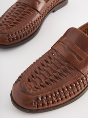 Joules Tan Brown Leather Weave Loafers - Image 4 of 6