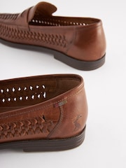 Joules Tan Brown Leather Weave Loafers - Image 5 of 6