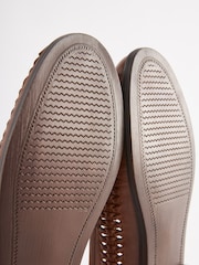 Joules Tan Brown Leather Weave Loafers - Image 6 of 6
