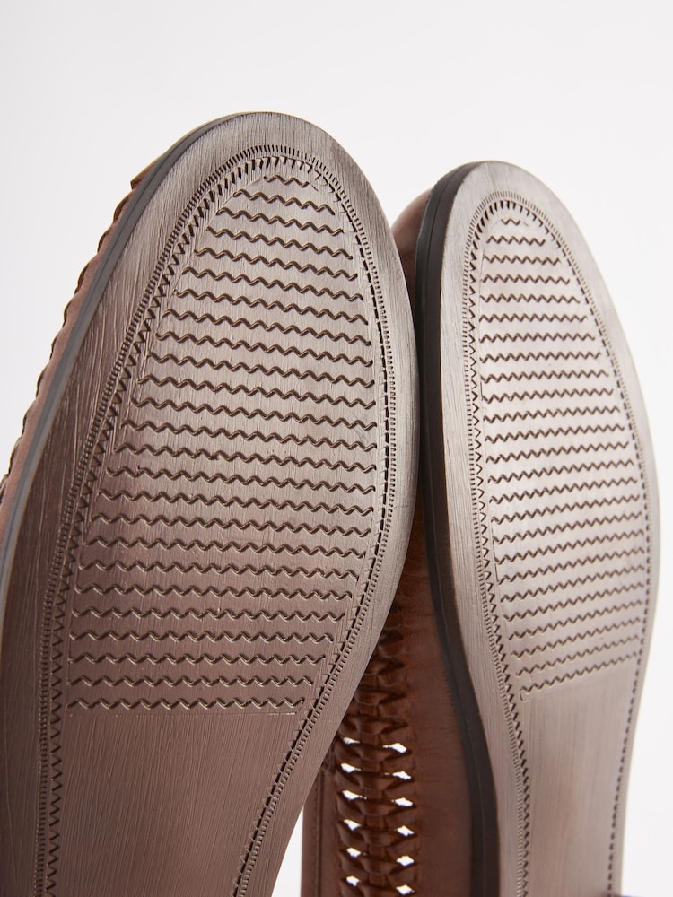 Joules Tan Brown Leather Weave Loafers - Image 6 of 6