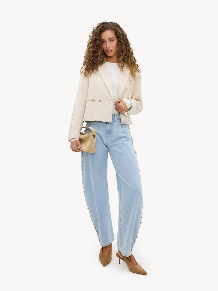 LOAVIES Blue Chasing Cider Skies Balloon Jeans With Studs - Image 1 of 5 LOAVIES Blue Chasing Cider Skies Balloon Jeans With Studs - Image 1 of 5