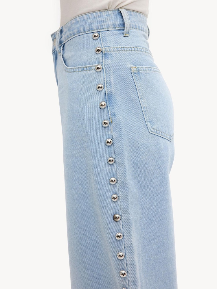 LOAVIES Blue Chasing Cider Skies Balloon Jeans With Studs - Image 2 of 5 LOAVIES Blue Chasing Cider Skies Balloon Jeans With Studs - Image 2 of 5