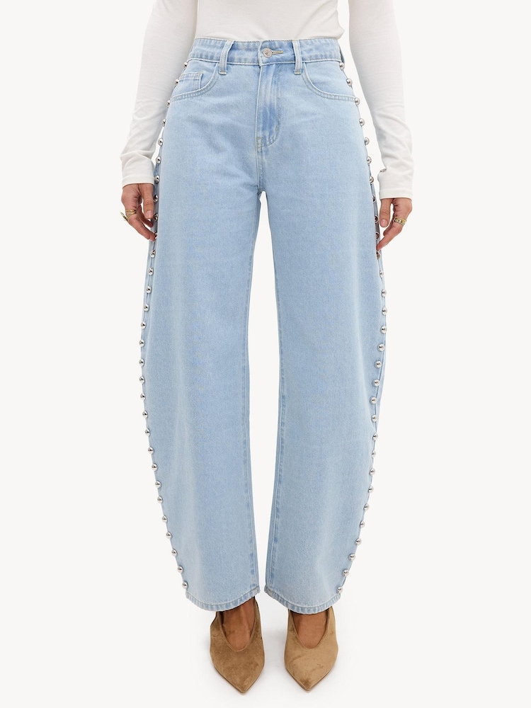 LOAVIES Blue Chasing Cider Skies Balloon Jeans With Studs - Image 5 of 5 LOAVIES Blue Chasing Cider Skies Balloon Jeans With Studs - Image 5 of 5