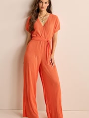 Orange - Kurzärmeliger, plissierter Overall - Bild 1 von 3