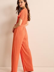 Orange - Kurzärmeliger, plissierter Overall - Bild 2 von 3