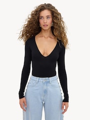 LOAVIES Black Feather Light Slim Fit Bodysuit - Image 3 of 5