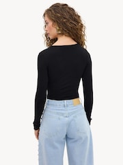 LOAVIES Black Feather Light Slim Fit Bodysuit - Image 4 of 5