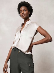 Mint Velvet Cream Silk V-Neck Shirt - Image 2 of 4