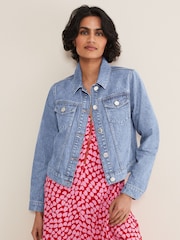 Phase Eight Blue Caitlin Cropped Denim Jacket - Image 1 of 6