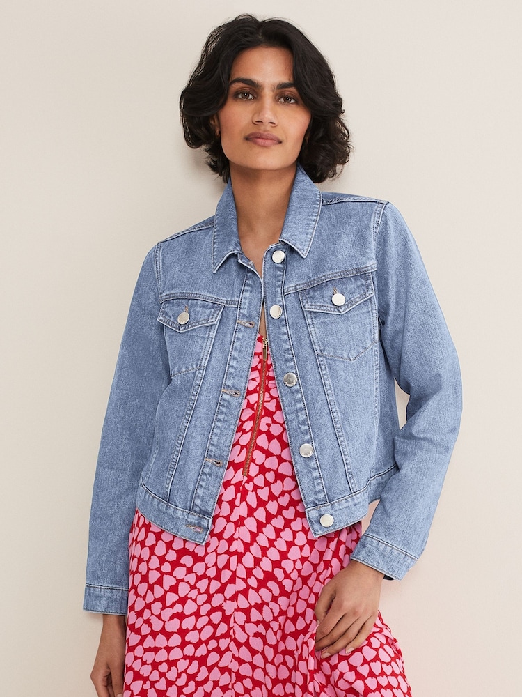 Phase Eight Blue Caitlin Cropped Denim Jacket - Image 1 of 6